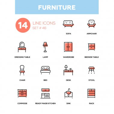 Mobilya - satırı tasarım Icons set