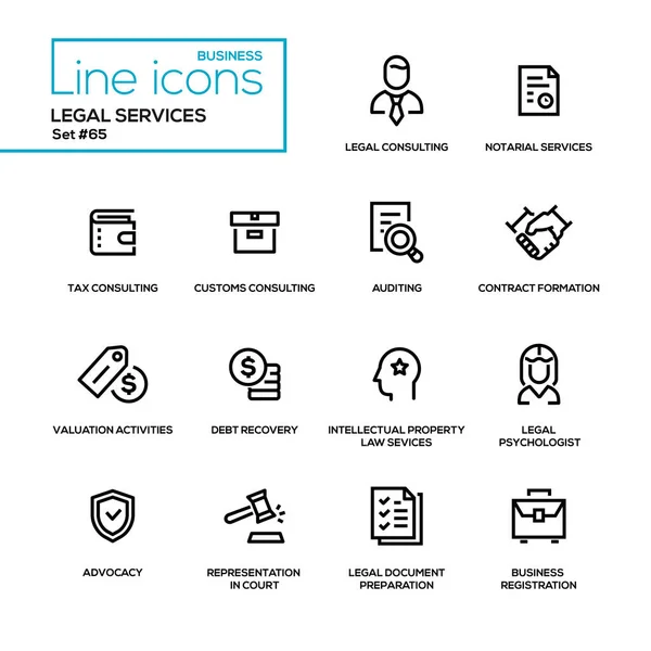 Servicios jurídicos - conjunto de iconos de diseño de línea — Vector de stock