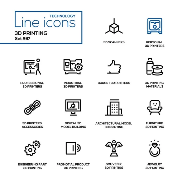 3D printing - line design icons set — Stock Vector