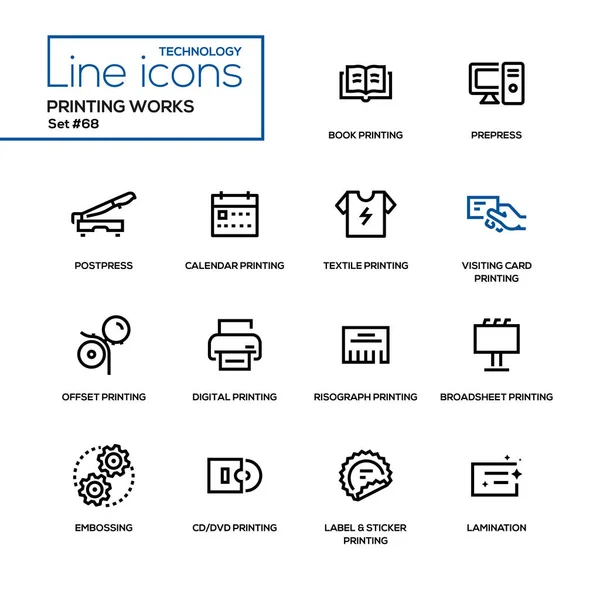 Printing works - line design icons set — Stock Vector