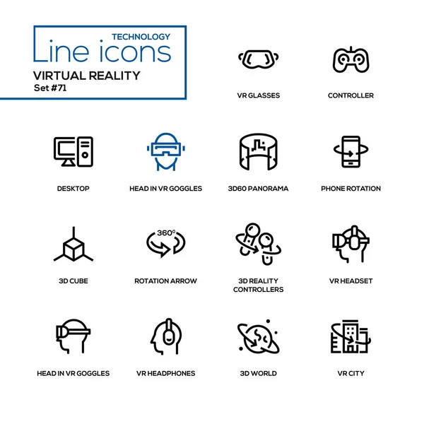 Virtuális valóság - line design ikonok beállítása — Stock Vector