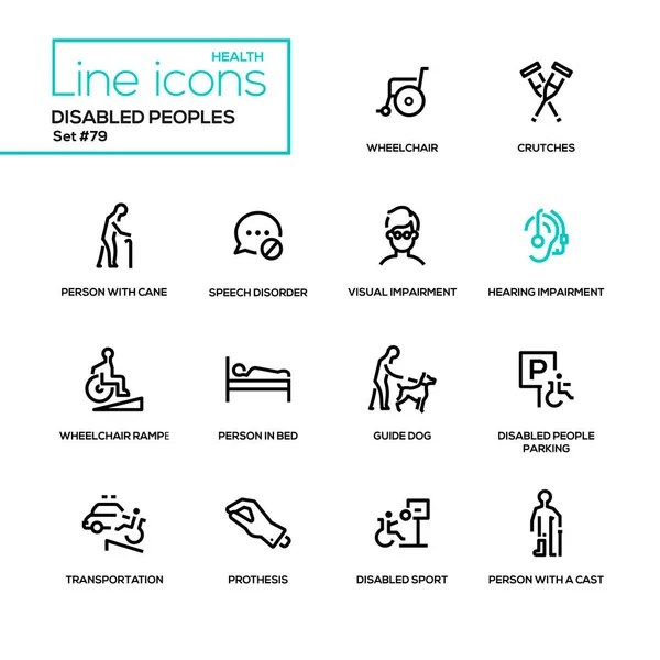 Personas con discapacidad - conjunto de iconos de diseño de línea — Vector de stock