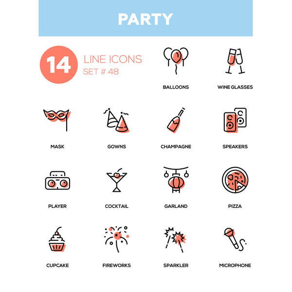 Концепция досуга, набор иконок для вечеринок
