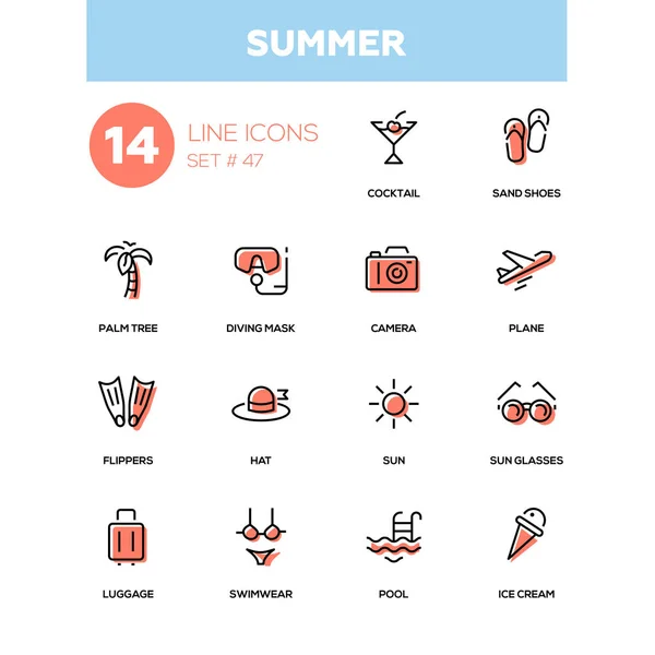 Concepto de verano - conjunto de iconos de diseño de línea — Vector de stock