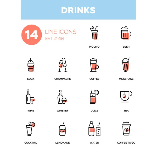 食品主题、 酒精和软性饮料-线设计图标设置. — 图库矢量图片