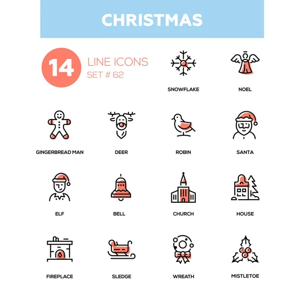 Julen, Christmas - line design ikoner set — Stock vektor