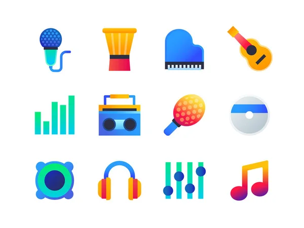 Música - conjunto de ícones de estilo de design plano —  Vetores de Stock