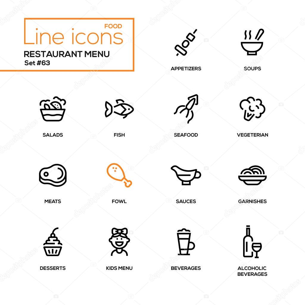 Restaurant menu - line design icons set