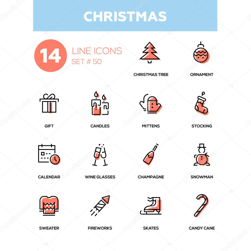 Holidays theme, Christmas - line design icons set