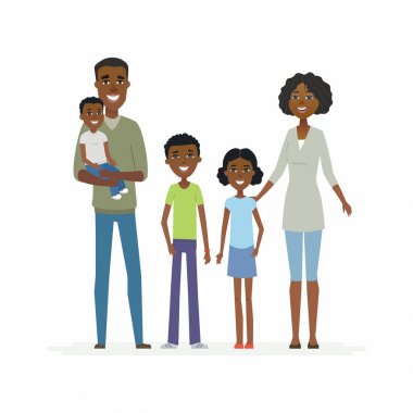 Mutlu Afrika aile - çizgi film insanların karakterleri illüstrasyon izole.
