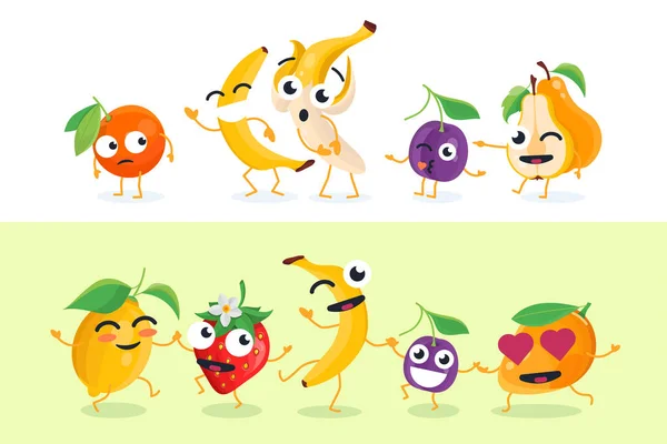 Fruta divertida - conjunto de ilustraciones de caracteres aislados vectoriales — Archivo Imágenes Vectoriales