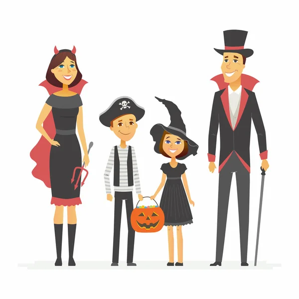 Famiglia alla festa di Halloween - personaggi dei cartoni animati illustrazione isolata — Vettoriale Stock