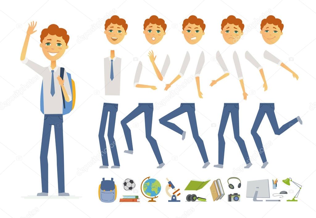 Schoolboy in uniform - vector cartoon people character constructor
