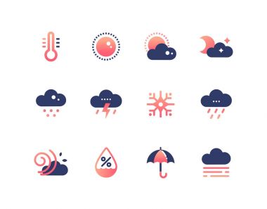 Hava sembolleri - düz tasarım stili simgelerin ayarlamak türleri
