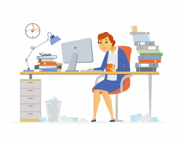 Employé de bureau fatigué - illustration de personnages de dessins animés modernes — Image vectorielle