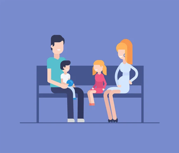 Famille assise sur un banc illustration de style design plat moderne — Image vectorielle