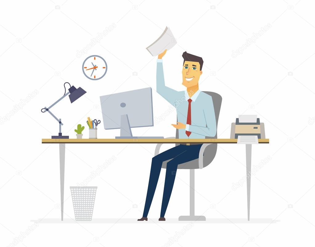 Happy office worker - modern cartoon people characters illustration