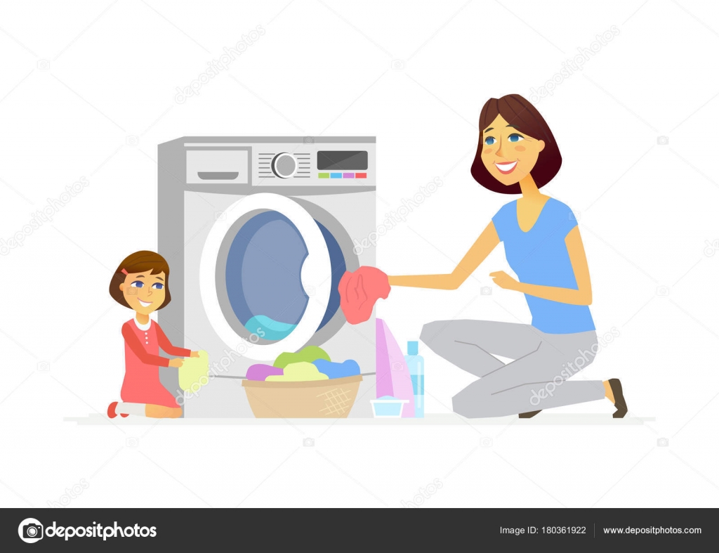 Girl helps mother with washing - cartoon people characters isolated illustration Stock Vector Image by © #180361922 Girl helps mother with washing - cartoon people characters isolated illustration Stock Vector Image by © #180361922