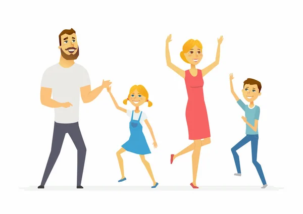 Dança de família feliz - desenhos animados modernos personagens ilustração — Vetor de Stock