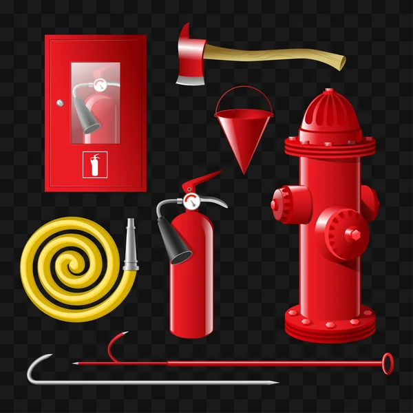 Feuerwehrausrüstung - eine Reihe realistischer, vektorisolierter Objekte — Stockvektor