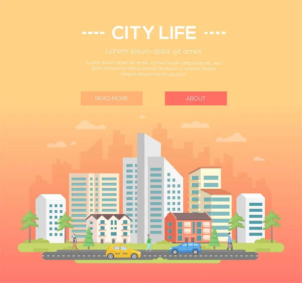Vida en la ciudad - ilustración vectorial moderna — Vector de stock