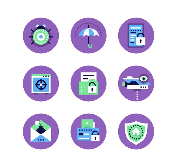 Bilgi güvenliği, veri koruma - düz tasarım stili Icons set — Stok Vektör