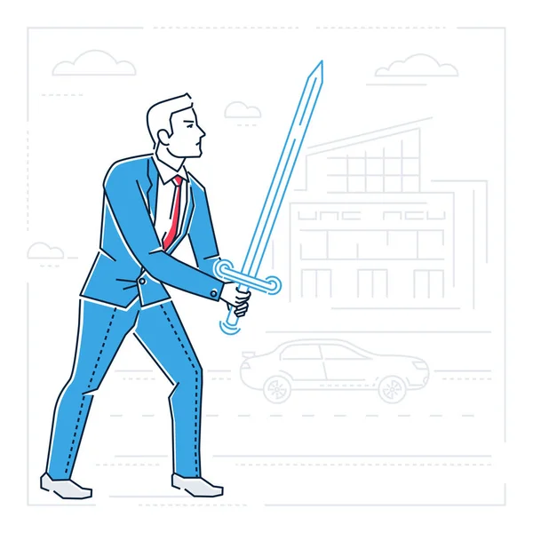 Homme d'affaires avec une épée - illustration isolée de style design de ligne — Image vectorielle