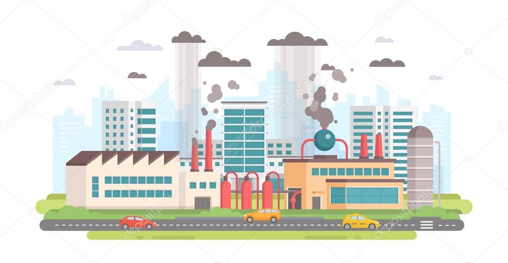 Cityscape with a factory - modern flat design style vector illustration
