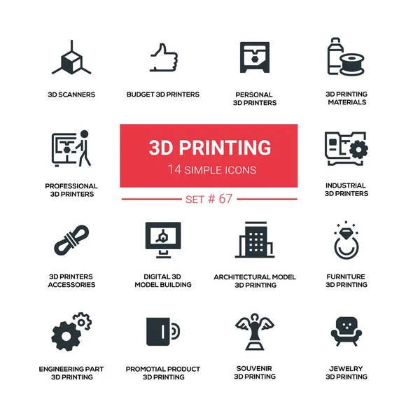 3D εκτύπωση - γραμμή σιλουέτα σχεδιασμού εικόνες set — Διανυσματικό Αρχείο