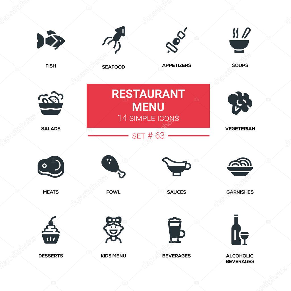 Restaurant menu - line design silhouette icons set