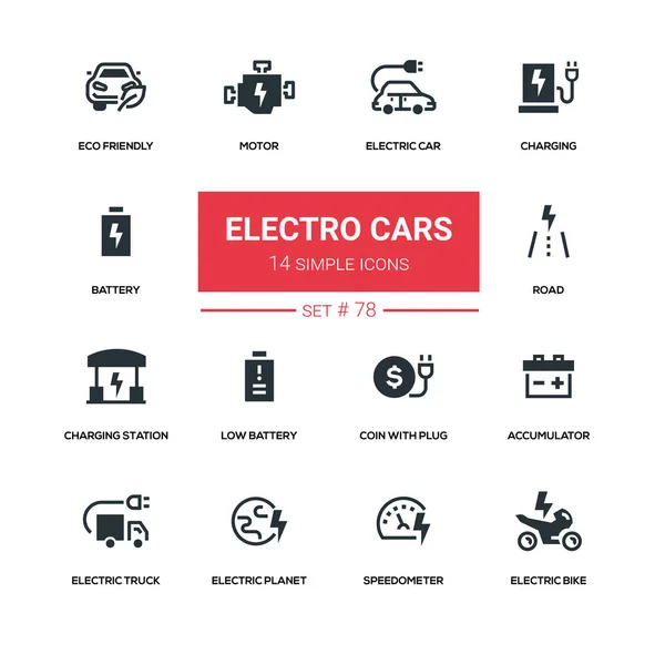Electro carros - linha de design conjunto de ícones de silhueta — Vetor de Stock