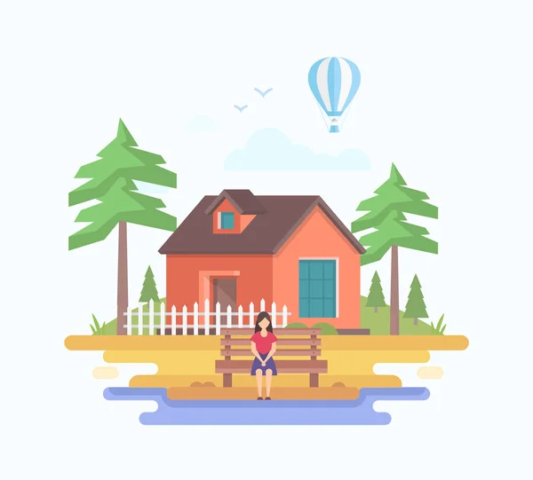 Casa en el pueblo - diseño plano moderno estilo vector ilustración — Vector de stock