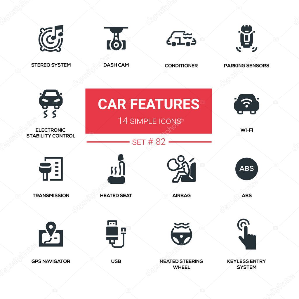 Car features - line design silhouette icons set