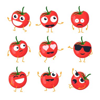 Komik domates - izole vektör çizgi emoticons