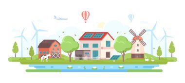 Çevre dostu çiftliği gölet - modern düz tasarım stil vektör çizim ile