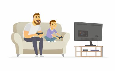 Baba ve oğul karakterleri illüstrasyon iskambil video spor - karikatür kişi