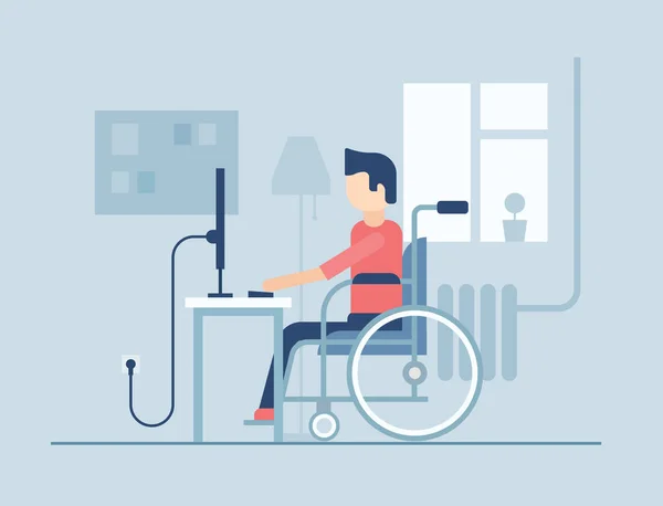 Homme handicapé travaillant à la maison illustration de style design plat — Image vectorielle