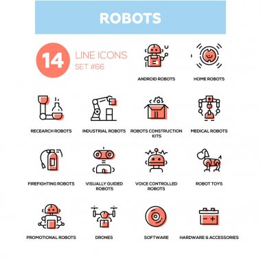 Robots - line design icons set clipart