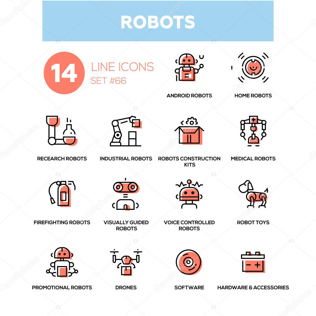 Robots - line design icons set