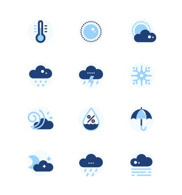 Hava sembolleri - düz tasarım stili simgelerin ayarlamak türleri