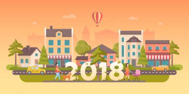 Güzel şehir - modern düz tasarım stil vektör çizim