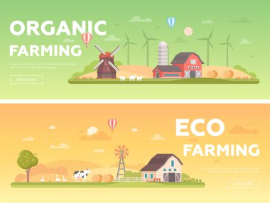 Organik tarım - modern düz tasarım stil vektör çizimleri ayarla