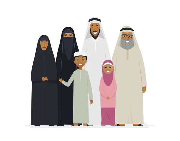 Big Muslim family - tokoh kartun mengisolasi ilustrasi - Stok Vektor