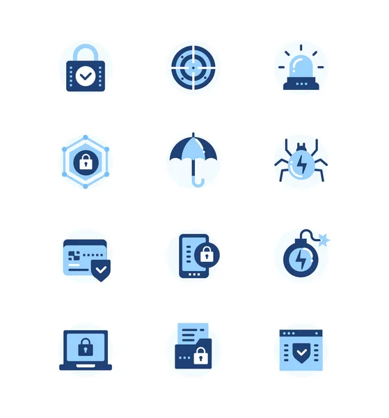 Informatiebeveiliging, bescherming van de gegevens - set van plat ontwerp stijl iconen — Stockvector