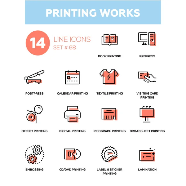 Imprentas - conjunto de iconos de diseño de línea — Vector de stock
