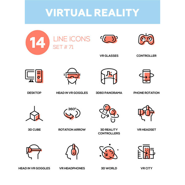 Virtual reality - line design icons set