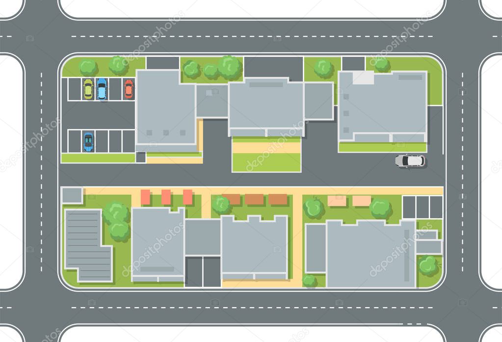 City street top view - modern vector colorful illustration