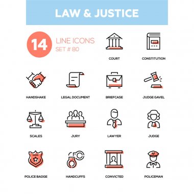 Hukuk ve adalet - satırı tasarım Icons set
