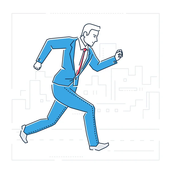 Zakenman running - lijn ontwerp stijl geïsoleerd illustratie — Stockvector