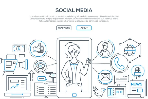 Κοινωνικών μέσων μαζικής ενημέρωσης - μοντέρνα γραμμή σχεδίασης στυλ εικονογράφηση — Διανυσματικό Αρχείο